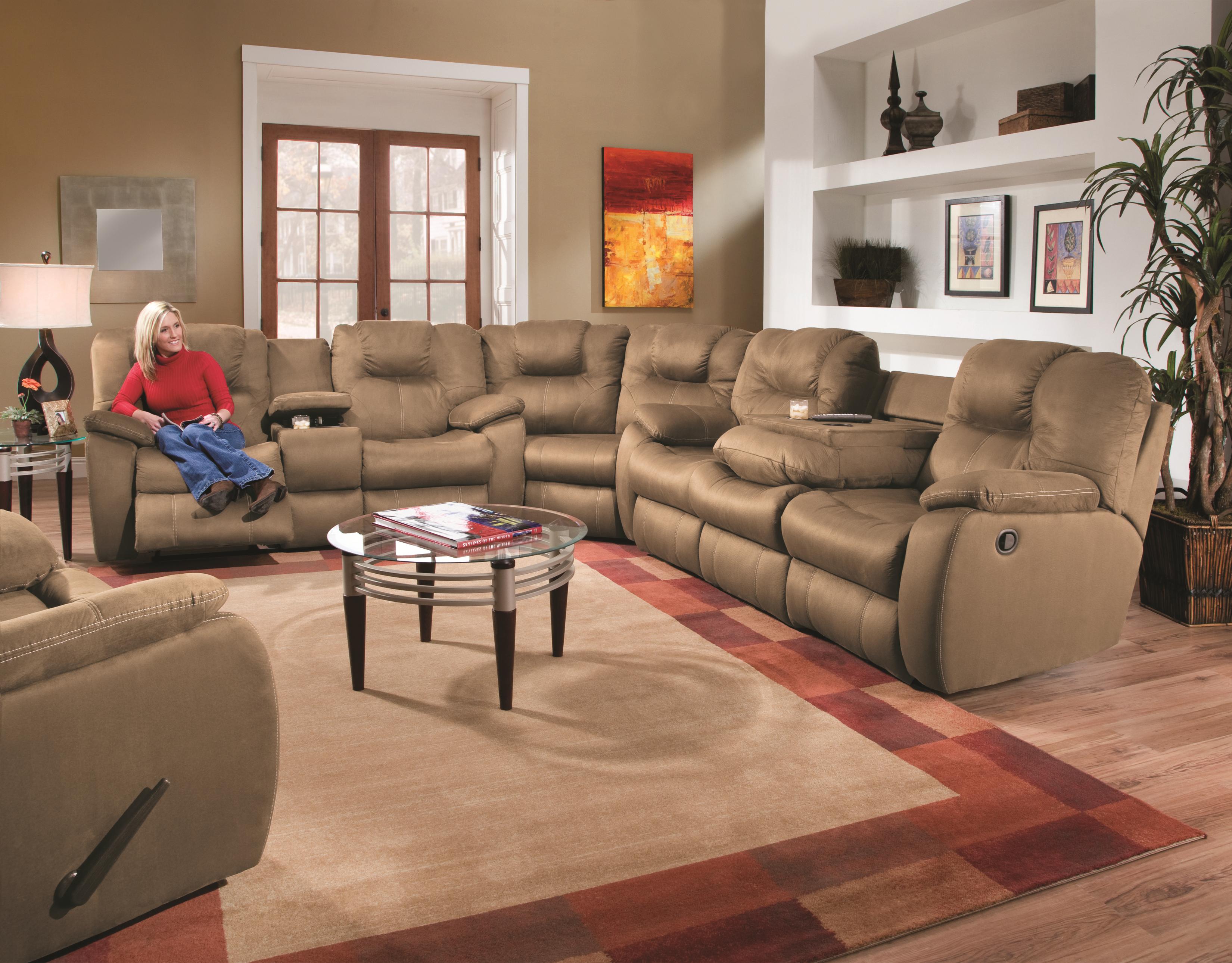 Southern Motion Avalon Three Piece Sectional Sofa with Drop Down Table
